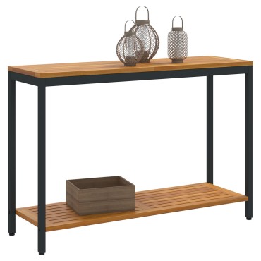 vidaXL Εξωτερικό Τραπέζι Φυσικό & Μαύρο 35x110x75cm Μασίφ Ξύλο και Χάλυβας 1 τεμ.