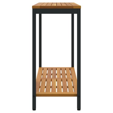 vidaXL Εξωτερικό Τραπέζι Φυσικό & Μαύρο 35x110x75cm Μασίφ Ξύλο και Χάλυβας 1 τεμ.
