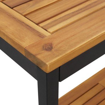vidaXL Εξωτερικό Τραπέζι Φυσικό & Μαύρο 35x110x75cm Μασίφ Ξύλο και Χάλυβας 1 τεμ.