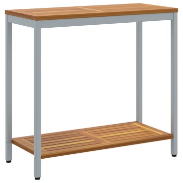 vidaXL Εξωτερικό Τραπέζι Φυσικό & Γκρι 35x80x75cm Μασίφ Ξύλο και Χάλυβας 1 τεμ.