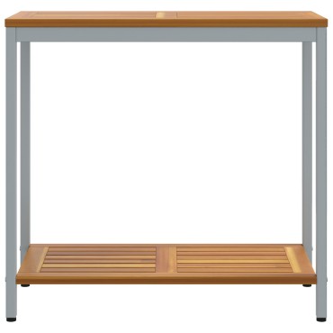 vidaXL Εξωτερικό Τραπέζι Φυσικό & Γκρι 35x80x75cm Μασίφ Ξύλο και Χάλυβας 1 τεμ.