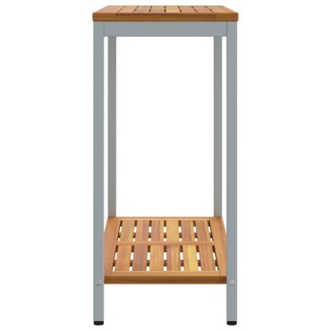 vidaXL Εξωτερικό Τραπέζι Φυσικό & Γκρι 35x80x75cm Μασίφ Ξύλο και Χάλυβας 1 τεμ.