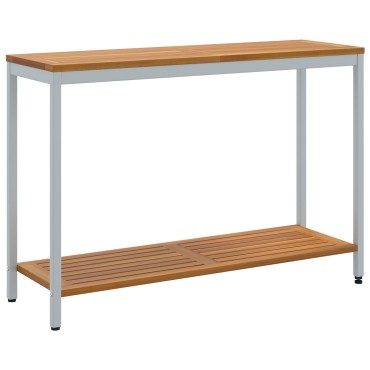 vidaXL Εξωτερικό Τραπέζι Φυσικό & Γκρι 35x110x75cm Στερεό Ξύλο και Ατσάλι 1 τεμ.