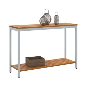 vidaXL Εξωτερικό Τραπέζι Φυσικό & Γκρι 35x110x75cm Στερεό Ξύλο και Ατσάλι 1 τεμ.