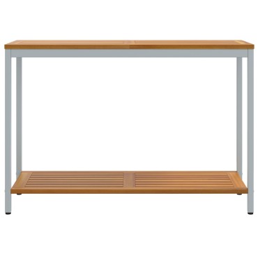 vidaXL Εξωτερικό Τραπέζι Φυσικό & Γκρι 35x110x75cm Στερεό Ξύλο και Ατσάλι 1 τεμ.