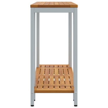 vidaXL Εξωτερικό Τραπέζι Φυσικό & Γκρι 35x110x75cm Στερεό Ξύλο και Ατσάλι 1 τεμ.