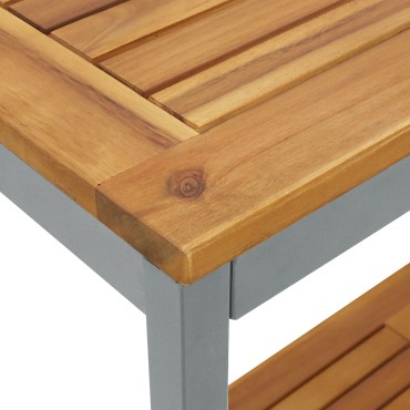 vidaXL Εξωτερικό Τραπέζι Φυσικό & Γκρι 35x110x75cm Στερεό Ξύλο και Ατσάλι 1 τεμ.