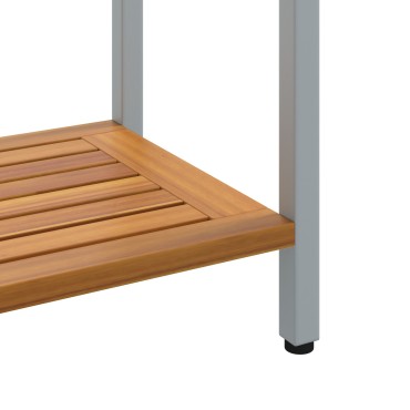 vidaXL Εξωτερικό Τραπέζι Φυσικό & Γκρι 35x110x75cm Στερεό Ξύλο και Ατσάλι 1 τεμ.