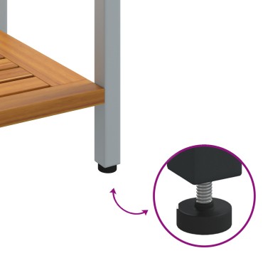 vidaXL Εξωτερικό Τραπέζι Φυσικό & Γκρι 35x110x75cm Στερεό Ξύλο και Ατσάλι 1 τεμ.