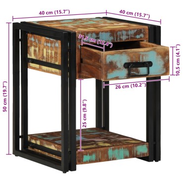 vidaXL Κομοδίνο 40x40x50cm Μασίφ ανακυκλωμένο ξύλο 1 τεμ.