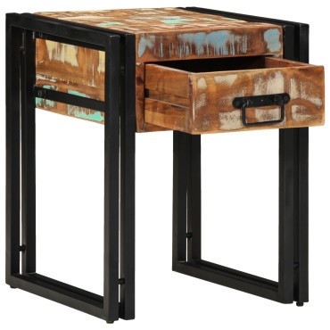 vidaXL Τραπέζι με Συρτάρι Μαύρο 40x40x50cm Μασίφ Ανακυκλωμένο Ξύλο 1 τεμ.