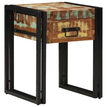 vidaXL Τραπέζι με Συρτάρι Μαύρο 40x40x50cm Μασίφ Ανακυκλωμένο Ξύλο 1 τεμ.