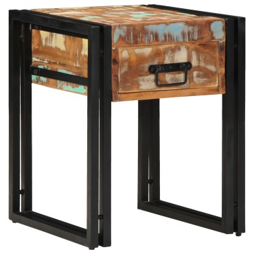 vidaXL Τραπέζι με Συρτάρι Μαύρο 40x40x50cm Μασίφ Ανακυκλωμένο Ξύλο 1 τεμ.