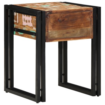 vidaXL Τραπέζι με Συρτάρι Μαύρο 40x40x50cm Μασίφ Ανακυκλωμένο Ξύλο 1 τεμ.