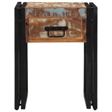 vidaXL Τραπέζι με Συρτάρι Μαύρο 40x40x50cm Μασίφ Ανακυκλωμένο Ξύλο 1 τεμ.