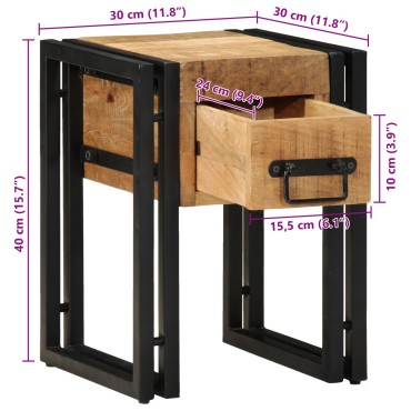 vidaXL Τραπέζι με Συρτάρι Μαύρο 30x30x40cm Μασίφ Ξύλο Μάνγκο 1 τεμ.