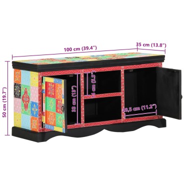 vidaXL Πολύχρωμη Κονσόλα Τηλεόρασης 100x35x50cm από Στερεό Ξύλο Μάνγκο