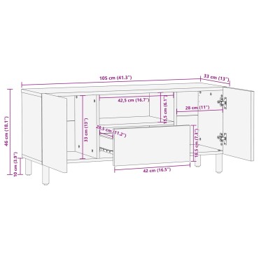 vidaXL Ντουλάπι τηλεόρασης 105x33,5x46cm Μασίφ ξύλο ακακίας 1 τεμ.