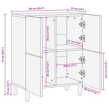 vidaXL Πλευρικό Έπιπλο 60x33x75cm Μασίφ ξύλο ακακίας 1 τεμ.