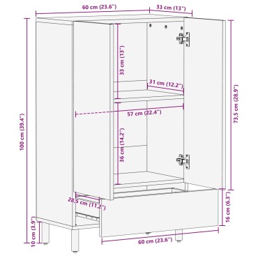 vidaXL Υψηλό Ντουλάπι 60x33x100cm Μασίφ Ξύλο Ακακίας