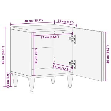 vidaXL Κομοδίνα 2 τεμ. 40x33x46cm Μάγκο Στερεού Ξύλου