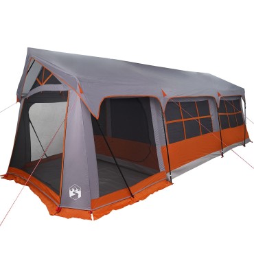 Σκηνή Camping vidaXL με παράθυρα Γκρι και Πορτοκαλί για 10 άτομα Αδιάβροχη