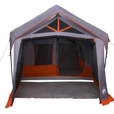 Σκηνή Camping vidaXL με παράθυρα Γκρι και Πορτοκαλί για 10 άτομα Αδιάβροχη
