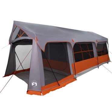 Σκηνή Camping vidaXL με παράθυρα Γκρι και Πορτοκαλί για 10 άτομα Αδιάβροχη