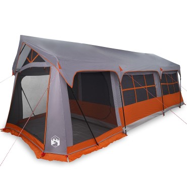 Σκηνή Camping vidaXL με παράθυρα Γκρι και Πορτοκαλί για 10 άτομα Αδιάβροχη