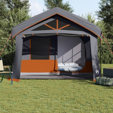 Σκηνή Camping vidaXL με παράθυρα Γκρι και Πορτοκαλί για 10 άτομα Αδιάβροχη