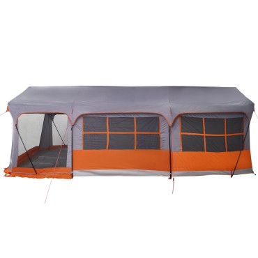 Σκηνή Camping vidaXL με παράθυρα Γκρι και Πορτοκαλί για 10 άτομα Αδιάβροχη