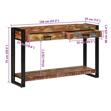 vidaXL Τραπέζι κονσόλας Πολύχρωμο 120x33x75cm Μασίφ ανακυκλωμένο ξύλο 1 τεμ.