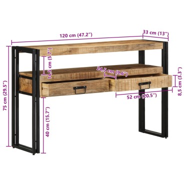vidaXL Τραπέζια στο κομοδίνο Μαύρο 120x33x75cm Μασίφ ξύλο μάνγκο και μέταλλο 1 τεμ.