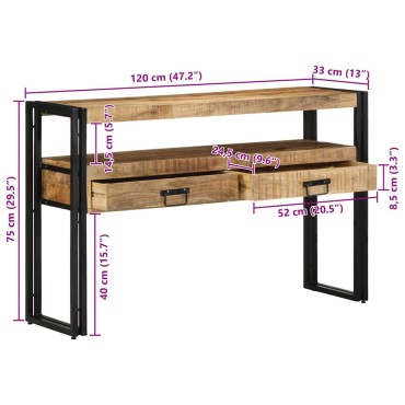 vidaXL Τραπέζι κονσόλας Καφέ 120x33x75cm Στερεό ξύλο μάνγκο 1 τεμ.