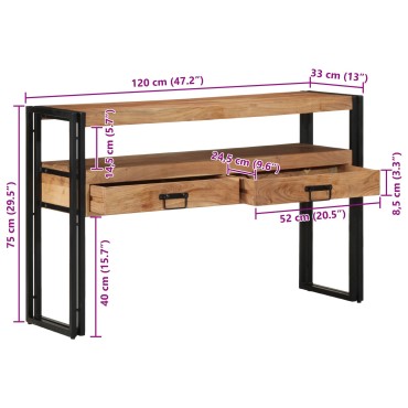vidaXL Τραπεζάκια Σαλονιού Μαύρα 120x33x75cm από Μασίφ Ξύλο Ακακίας και Μέταλλο 1 τεμ.