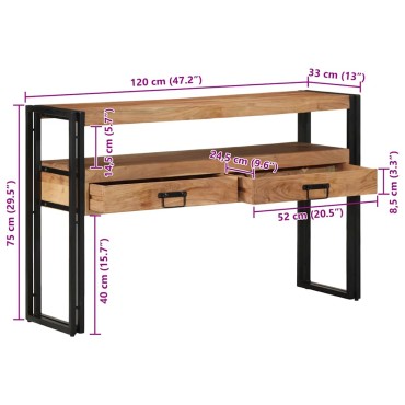vidaXL Τραπέζι κονσόλας Καφέ 120x33x75cm Στερεό Ξύλο Ακακίας 1 τεμ.
