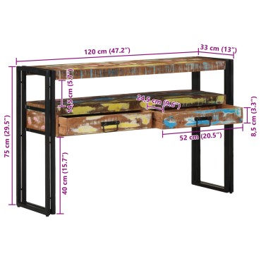 vidaXL Τραπέζια Σαλονιού Πολύχρωμο 120x33x75cm Μασίφ Ανακυκλωμένο Ξύλο & Μέταλλο 1 τεμ.
