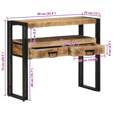 vidaXL Τραπέζια Τέλους Μαύρο 90x33x75cm Μασίφ Ξύλο Μάνγκο και Μέταλλο 1 τεμ.