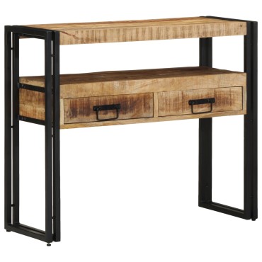 vidaXL Τραπέζια Τέλους Μαύρο 90x33x75cm Μασίφ Ξύλο Μάνγκο και Μέταλλο 1 τεμ.
