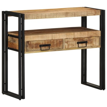 vidaXL Τραπέζια Τέλους Μαύρο 90x33x75cm Μασίφ Ξύλο Μάνγκο και Μέταλλο 1 τεμ.