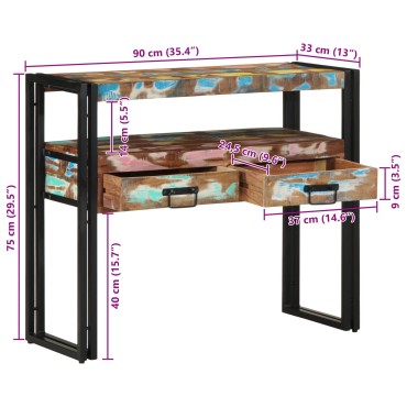 vidaXL Τραπέζια άκρης Πολύχρωμο 90x33x75cm Μασίφ ανακυκλωμένο ξύλο & Μέταλλο 1 τεμ.