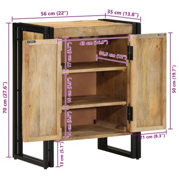 vidaXL Ντουλάπα Παπουτσιών Μαύρη 30x30x40cm Μασίφ Ξύλο Μάνγκο και Σίδερο