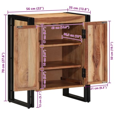 Ντουλάπα Παπουτσιών vidaXL Μαύρη 30x30x40cm από Μασίφ Ξύλο Ακακίας και Ατσάλι