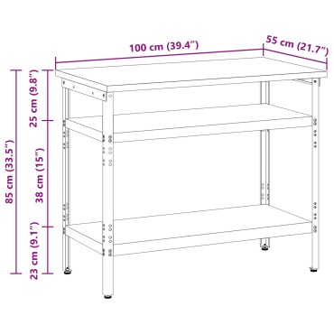 vidaXL Τραπέζι Εργασίας σε Γκρι, 100x55x85 εκ, Φτιαγμένο από Χάλυβα και Επεξεργασμένο Ξύλο