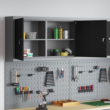 vidaXL Ντουλάπα Εργαλείων Τοίχου Μαύρη 100x20x55 εκ Ατσάλι