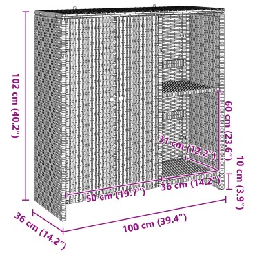 vidaXL Ντουλάπα αποθήκευσης Καφέ 100x36x102cm Ρατάν 1 τεμ.
