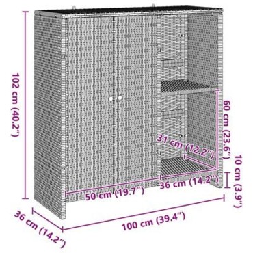 vidaXL Ντουλάπα Αποθήκευσης Γκρι 100x36x102cm Ρατάν 1 τεμ.