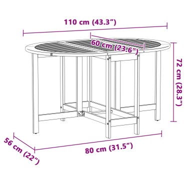 vidaXL Στρώμα Πτυσσόμενο Κήπου 110x60x72cm από Μασίφ Ξύλο Ακακίας Ωοειδές