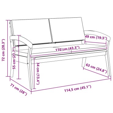 Παγκάκι Κήπου vidaXL με Μαξιλάρια 115x70x72cm Μασίφ Ξύλο Ακακίας