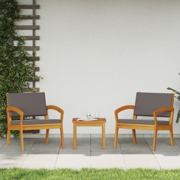 vidaXL Σετ 3 τεμ. Μπρίστορ από Μασίφ Ξύλο Ακακίας με Μαξιλάρια 59.5x70.5x72.5cm  Τριθέσιος